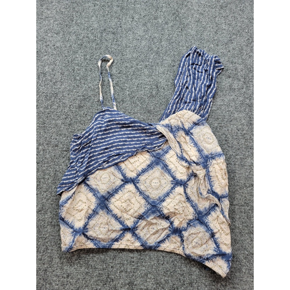 Free People One Shoulder Mixed Print Cami Top Blue Cream Boho Rayon Small